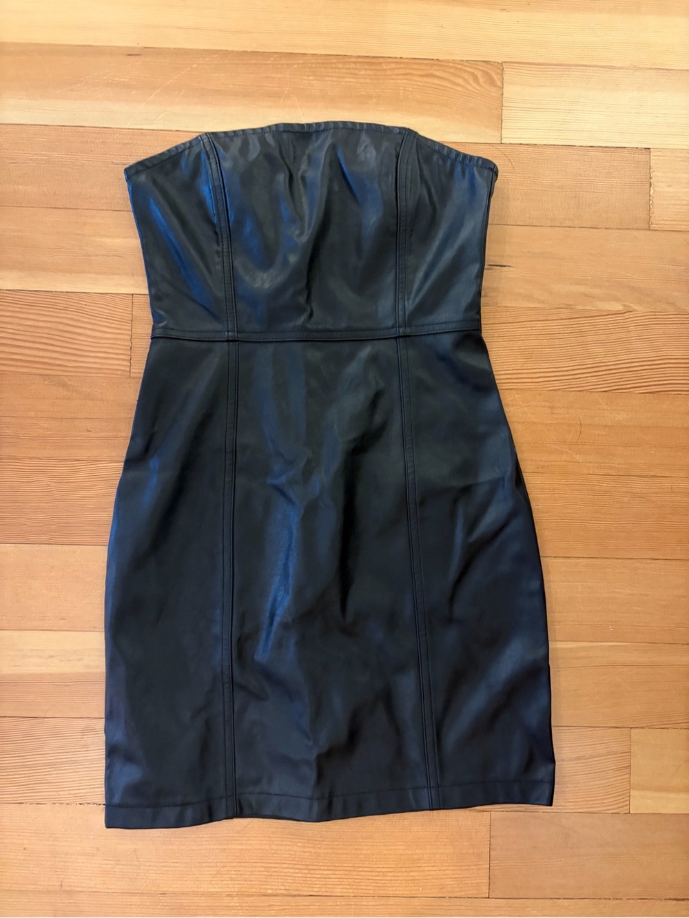 Strapless Black Faux Leather Mini Dress